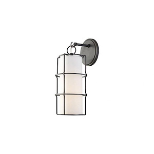 1 Light Contemporary Caged Steel LED Wall Sconce with Off-White Fabric Shade-16 Inches H by 7 Inches W - 1228129