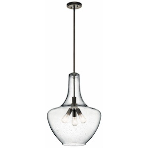 3 Light Contemporary Large Bell Shade Pendant Light Fixture with Clear Seeded Glass - 1229890