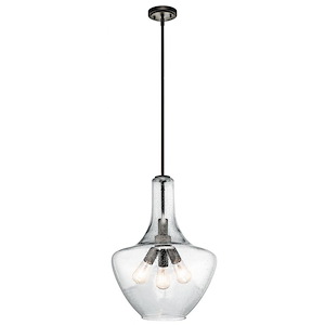 3 Light Contemporary Large Bell Shade Pendant Light Fixture with Clear Seeded Glass - 1230075