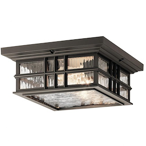 Craftsman 2-Light Outdoor Flush Mount with Clear Hammered Glass 12 inches W x 5.25 inches H - 1230616