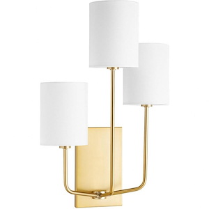 3 Light Wall Mount with White Fabric Shade-19.5 Inches H by 12.5 Inches W - 1152394