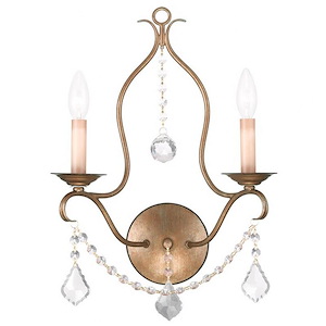 2 Light French Country Steel Candle Wall Mount with Crystal-19.5 Inches H by 12 Inches W - 1122989