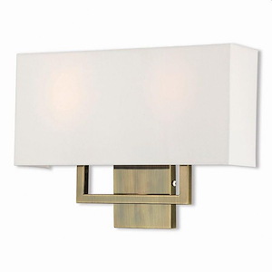 2 Light Contemporary Steel ADA Wall Mount with Rectangular Off-White Fabric Shade-12 Inches H by 16 Inches W - 1121902