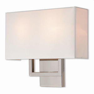 2 Light Contemporary Steel ADA Wall Mount with Rectangular Off-White Fabric Shade-11.75 Inches H by 13 Inches W - 1121903