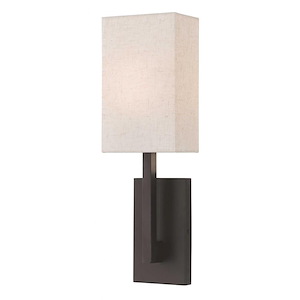 1 Light Contemporary Steel ADA Wall Mount with Rectangular Off-White Fabric Shade-20 Inches H by 6 Inches W - 1121914