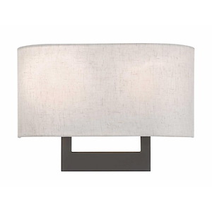 2 Light Contemporary Steel ADA Wall Mount with Rectangular Off-White Fabric Shade-9.5 Inches H by 14 Inches W - 1121921