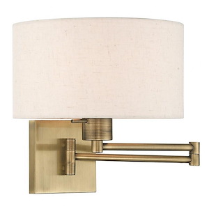 1 Light Traditional Steel Swing Arm Wall Sconce with Oatmeal Fabric Shade-11 Inches H by 11 Inches W - 1122071