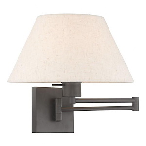 1 Light Traditional Steel Swing Arm Wall Sconce with Oatmeal Fabric Shade-12 Inches H by 13 Inches W - 1122073
