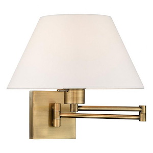 1 Light Traditional Steel Swing Arm Wall Sconce with Off-White Fabric Shade-12 Inches H by 13 Inches W - 1122074