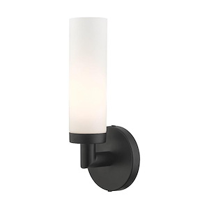 1 Light Contemporary Steel ADA Wall Sconce with Cylinder Satin Opal White Glass-11 Inches H by 4.25 Inches W - 1122510