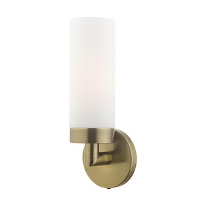 1 Light Contemporary Steel ADA Wall Sconce with Cylinder Satin Opal White Glass-11.75 Inches H by 4.25 Inches W - 1122511
