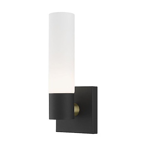 1 Light Contemporary Steel ADA Wall Sconce with Satin Opal White Glass-11.25 Inches H by 4.5 Inches W - 1122081