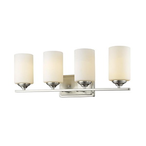 4 Light Steel Vanity Light Fixture with Matte Opal Glass-8.5 Inches H by 24 Inches W - 1262774