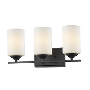 3 Light Steel Vanity Light Fixture with Cylinder Matte Opal Glass-8.5 Inches H by 17.38 Inches W - 1258654