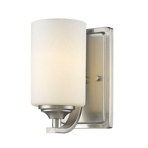 1 Light Steel Wall Sconce with Cylinder Matte Opal Glass-8.5 Inches H by 4.75 Inches W - 1262705