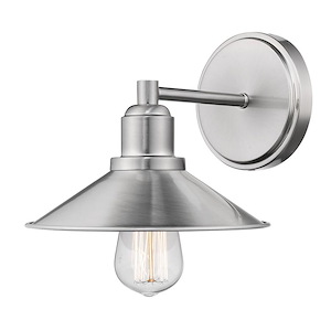 1 Light Utilitarian Steel Vanity Light Fixture with Polished Nickel Metal Shade-9.75 Inches H by 8 Inches W - 1261715