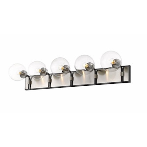 5 Light Retro Steel Vanity Light Fixture with Globe Clear Glass-7.75 Inches H by 42.25 Inches W - 1258714