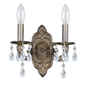 2 Light Steel Candle Wall Sconce with Crystal-9.5 Inches H by 10 Inches W - 1153009