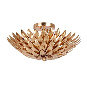Timeless Design Floral 4-Light Flush Mount with Metallic Layers of Iron Leaves 16 inches W x 6.25 inches H - 1154304