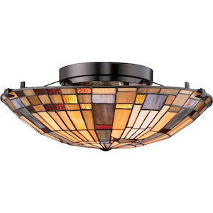Tiffany Straight Lines Ceiling Light - 2 Light Geometric Flush Mount Light with Tiffany Style - 1245884