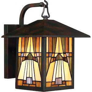 100W 1 Light Tiffany Outdoor Medium Wall Lantern - Geometric Tiffany Outdoor Wall Light - 1245926