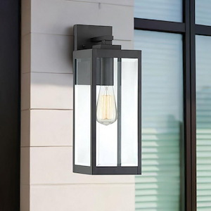 Outdoor Wall Lantern Transitional Steel in Earth Black with Clear Beveled Glass Panels 6 inches W x 17 inches H - 1245900