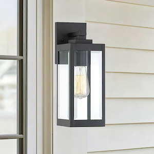 Outdoor Wall Lantern Light Fixture with Rectangular Framework in Black with Clear Beveled Glass Panels 5 inches W x 14.25 inches H - 1246472