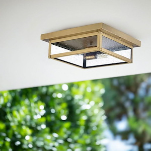 Modern Industrial 2-Light Outdoor Flush Mount in Earth Black with Clear Beveled Glass Panels 12 inches W x 4 inches H - 1245990