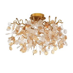 Transitional 5-Light Flushmount with Clear/amber Hand Pressed Glass-12 inches-Ceiling Mount - 1249961