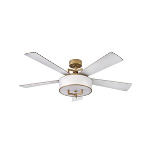 5-Blade Ceiling Fan with Light Kit in Heritage Brass with Off-White Linen Drum Shade 56 inches W x 17 inches H - 1252294