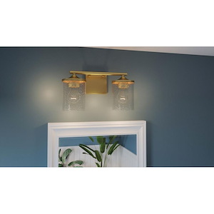 2 Light Steel Medium Bathroom Light Fixture with Clear Hammered Glass-7.75 Inches H by 14 Inches W - 1246416