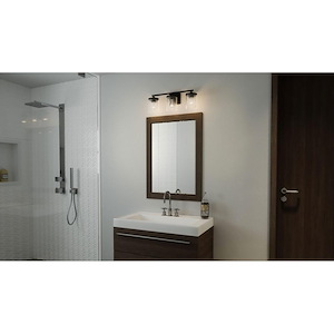 3 Light Steel Large Bathroom Light Fixture with Clear Hammered Glass-7.75 Inches H by 21 Inches W - 1246767