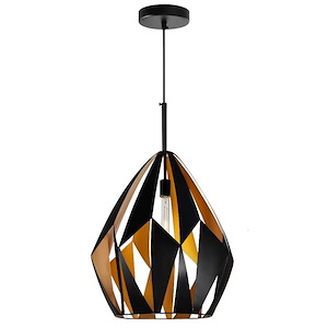 1 Light Down Pendant with Black and Copper Finish - 901211