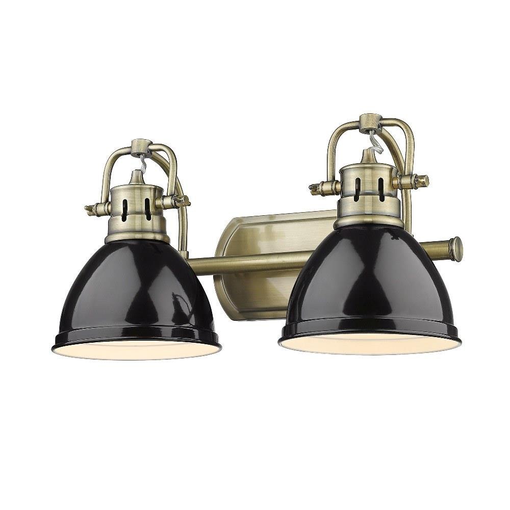 Golden Lighting 3602-BA2 BLK-WH Duncan 2 Light 17 Inch Bath Light In Matte Black With White Shade