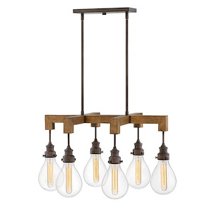 Denton - 6 Light Medium Linear Chandelier in Rustic-Industrial-Scandinavian Style - 29.75 Inches Wide by 16.25 Inches High - 729319