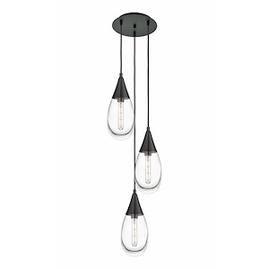 Malone - 3 Light Cord Hung Pendant In Art Deco Style-14.38 Inches Tall and 13.5 Inches Wide - 1302529