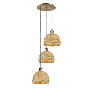 Woven Rattan - 3 Light Cord Hung Multi Pendant-27 Inch Tall and 14.5 Inch Wide - 1421594