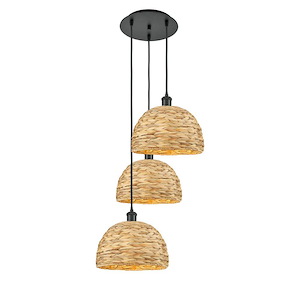 Woven Rattan - 3 Light Cord Hung Multi Pendant-33 Inch Tall and 18.5 Inch Wide - 1421448