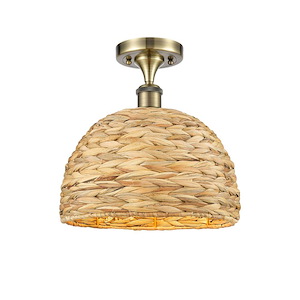 Woven Rattan - 1 Light Semi-Flush Mount-12 Inch Tall and 12 Inch Wide - 1424499