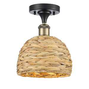 Woven Rattan - 1 Light Semi-Flush Mount-10 Inch Tall and 8 Inch Wide - 1424346