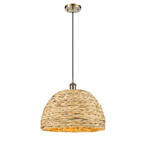 Woven Rattan - 1 Light Mini Pendant-13 Inch Tall and 15.75 Inch Wide - 1424846
