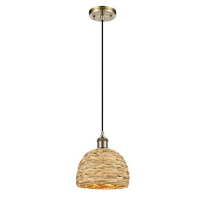 Woven Rattan - 1 Light Mini Pendant-8.75 Inch Tall and 8 Inch Wide - 1424712