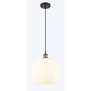 White Venetian - 1 Light Cord Hung Mini Pendant-13.5 Inch Tall and 12 Inch Wide - 1424568