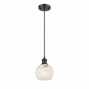 White Mouchette - 1 Light Cord Hung Mini Pendant In Modern Style-8 Inches Tall and 6 Inches Wide - 1330013