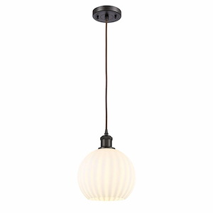 White Venetian - 1 Light Cord Hung Mini Pendant In Modern Style-10 Inches Tall and 8 Inches Wide - 1330044
