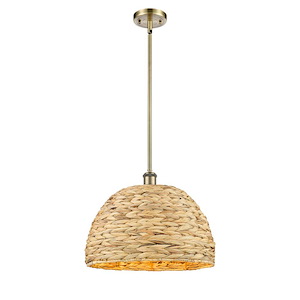 Woven Rattan - 1 Light Stem Mini Pendant-13 Inch Tall and 15.75 Inch Wide - 1425018