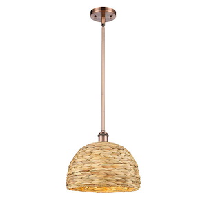 Woven Rattan - 1 Light Stem Mini Pendant-10.75 Inch Tall and 12 Inch Wide - 1425168