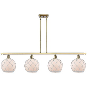 Farmhouse Rope - 4 Light Stem Hung Island-10.5 Inch Tall and 48 Inch Wide - 1428032
