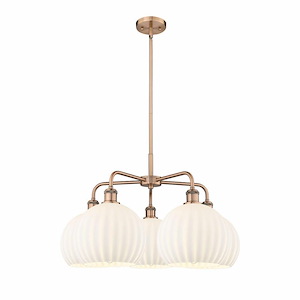 White Venetian - 5 Light Stem Hung Chandelier In Modern Style-17.25 Inches Tall and 28 Inches Wide - 1330181
