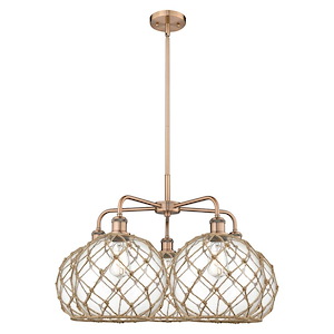 Farmhouse Rope - 5 Light Stem Hung Chandelier-17.5 Inch Tall and 28.5 Inch Wide - 1387719